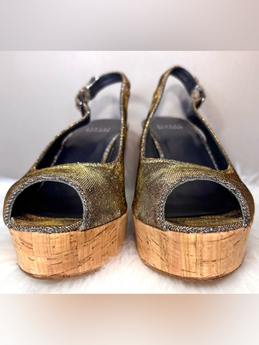 STUART WEITZMAN Metallic Cork Wedge Sandal - Picture 4 of 11